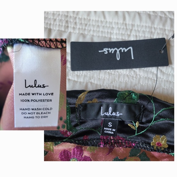 NWT Lulus Make A Move Black Satin Floral Jacquard Strapless Midi Dress Small - Picture 9 of 11